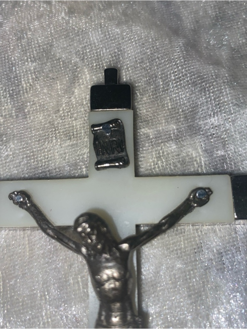Vintage Crucifix Glow in the Dark White and Silver LARGE Pectoral Design Pendant - Picture 2 of 7